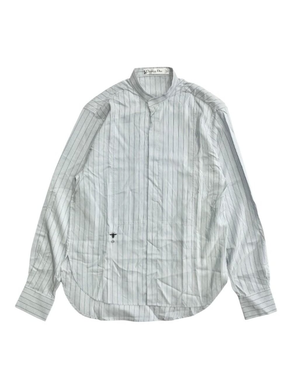 Dior Bee Embroidery Silk Striped Pattern Band Color Shirt Sample Blue